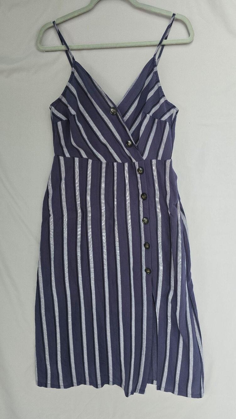 Striped Navy Blue Button-Front Sundress
